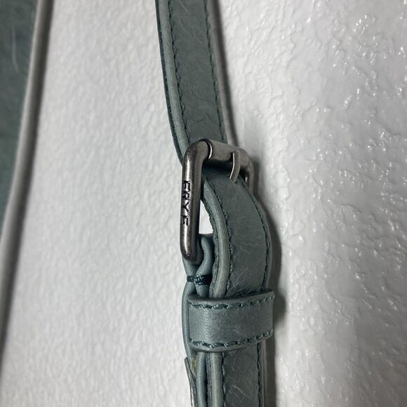 Frye Melissa Leather Zip Crossbody Bag Green Sky Tone Adjustable Strap 8x11" - Picture 13 of 16